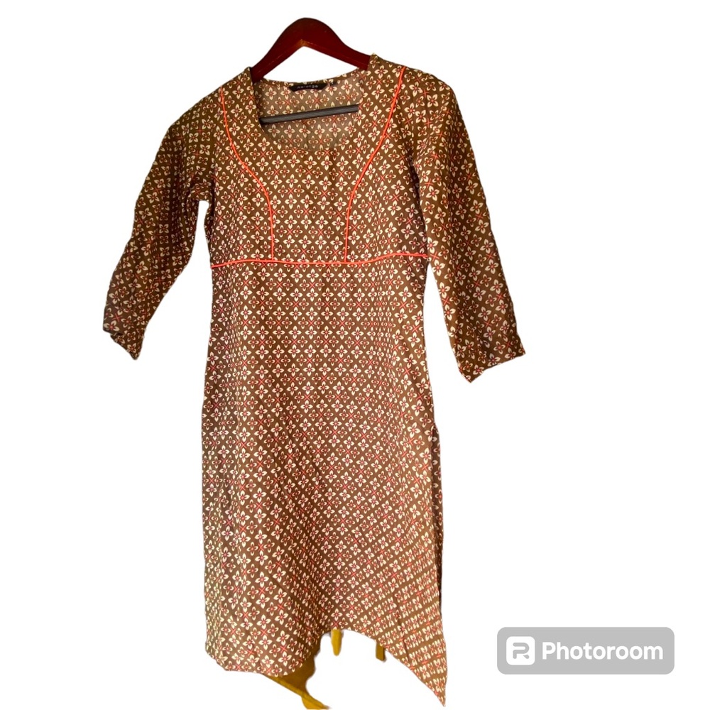 Melange Floral Geometric Print Kurta Boho Dress Women's Size Small